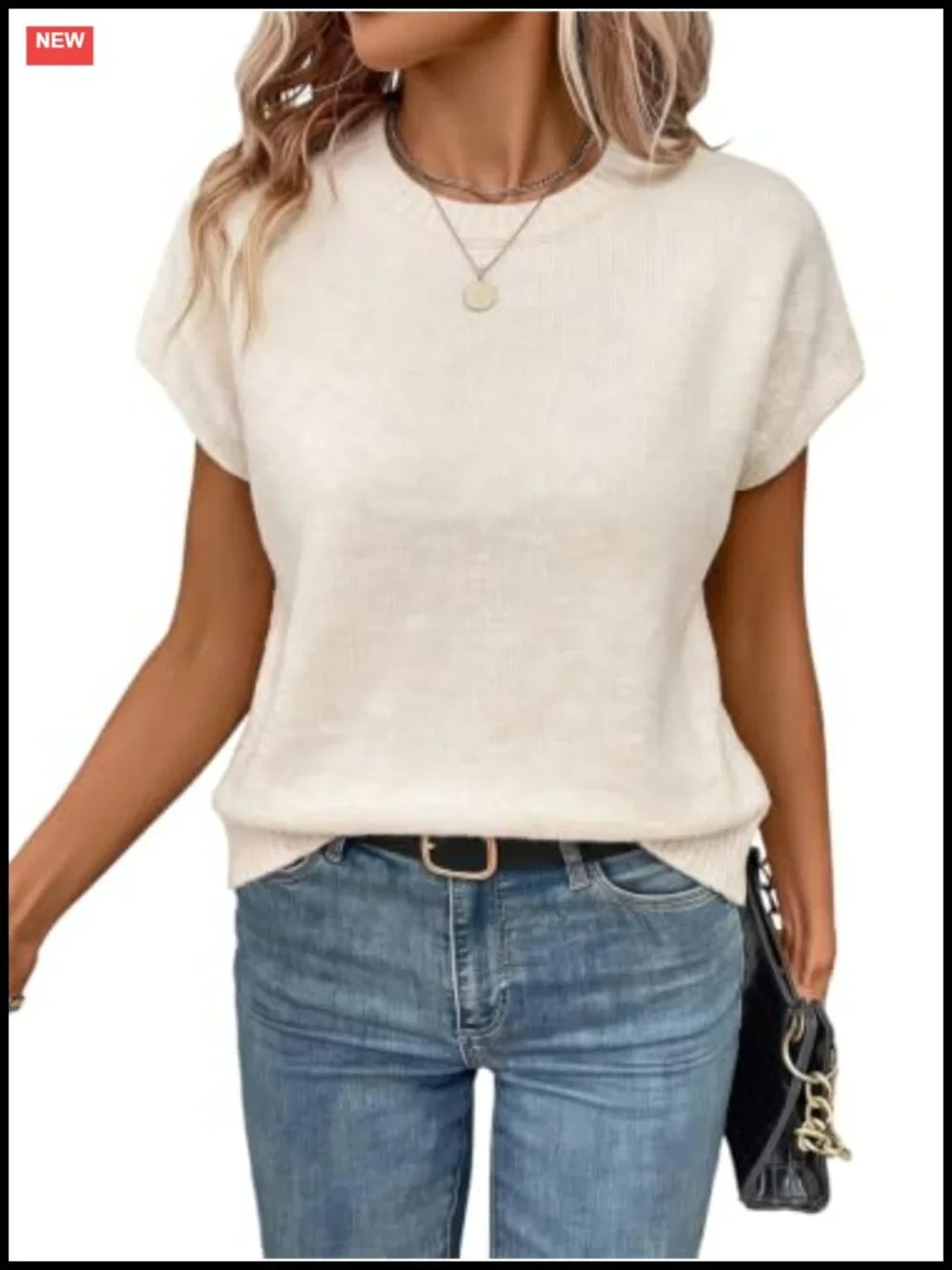 Women's Crew Neck Cap Sleeve Sweater Vest Lightweight Knit Pullover Top